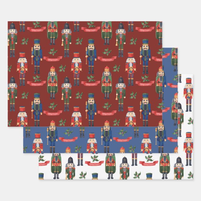 Vintage Cute Christmas Nutcrackers holiday Wrapping Paper Sheets (Set)