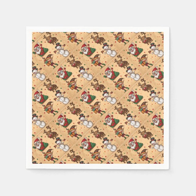 Vintage Cute Christmas Pattern Paper Napkins (Front)