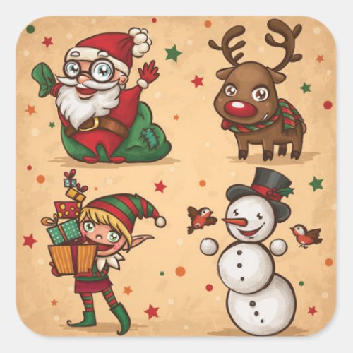 Vintage Cute Christmas Pattern Square Sticker