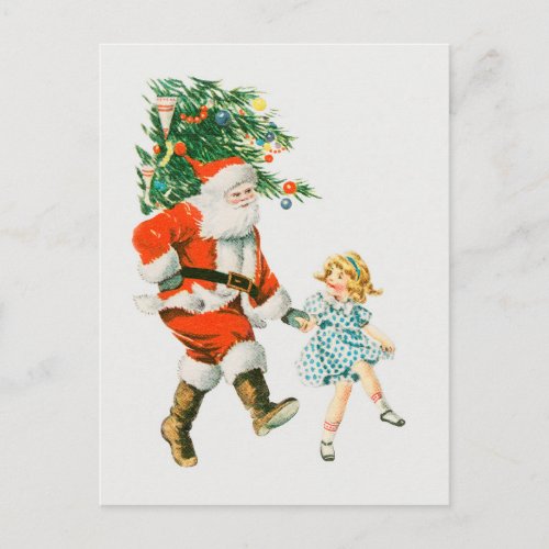 Vintage Cute Christmas Santa Claus Dancing Postcard