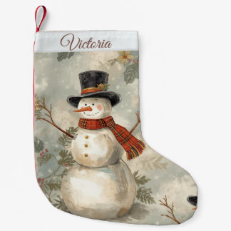 Vintage Cute Christmas Snowman Small Christmas Stocking