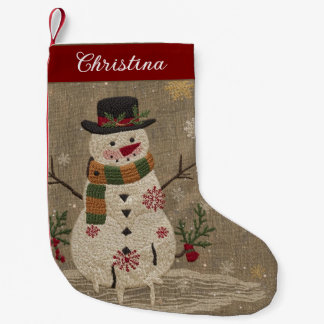 Vintage Cute Christmas Snowman Small Christmas Stocking