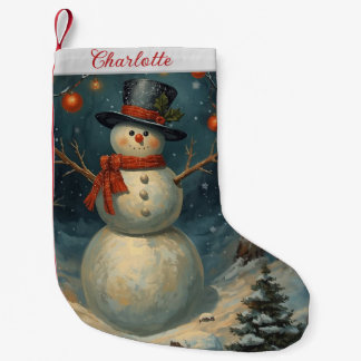 Vintage Cute Christmas Snowman Small Christmas Stocking