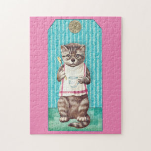 VINTAGE CUTE COFFEE CAT CARTOON JIGSAW PUZZLE