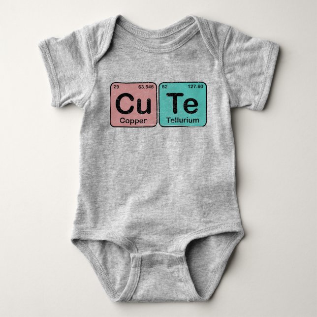 Vintage CuTe (Copper + Tellurium) Periodic Table Baby Bodysuit (Front)