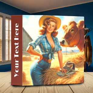 Vintage Cute Cowgirl Pin-up 3 Ring Binder
