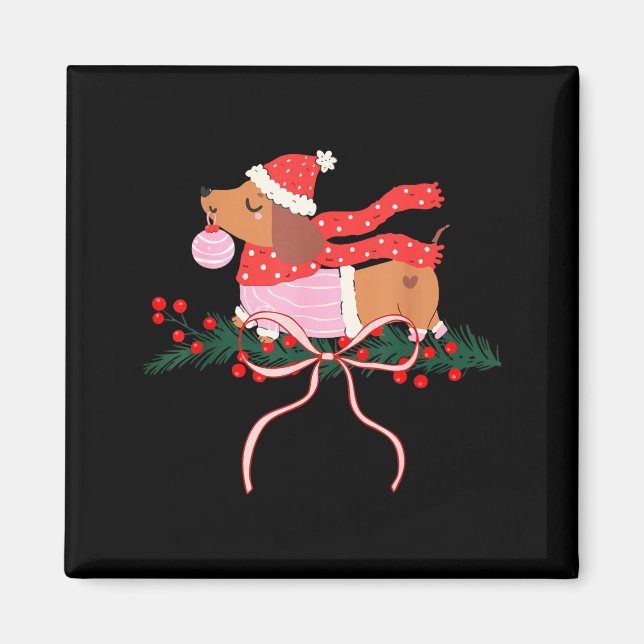 Vintage Cute Dachshund Christmas Wiener Dog Lover  Magnet (Front)