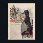 Vintage Cute Dachshund Drinking Tea Postcard<br><div class="desc">Vintage Cute Dachshund Drinking Tea, retro, antique, vintage, dachshund, drinking, tea, mom, funny, cute, elegant, chic, party, roses, humorous, dachshund dog, retro antique vintage, dachshund drinking tea, dachshund mom, funny dachshund vintage, cute dachshund vintage antique, elegant chic dachshund dog, dachshund having party, happy birthday, chic roses vintage, funny humorous dachshund...</div>