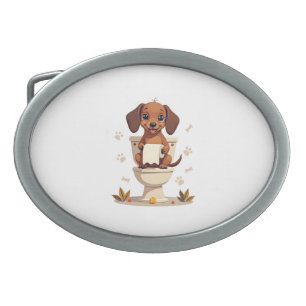Vintage Cute Dachshund on Toilet Cartoon Bathroom Belt Buckle