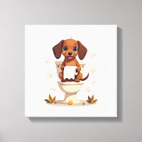 Vintage Cute Dachshund on Toilet Cartoon Bathroom