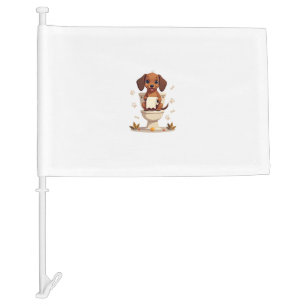 Vintage Cute Dachshund on Toilet Cartoon Bathroom  Car Flag