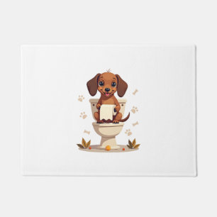 Vintage Cute Dachshund on Toilet Cartoon Bathroom  Doormat