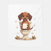 Vintage Cute Dachshund on Toilet Cartoon Bathroom