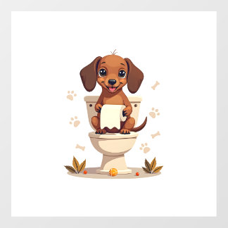 Vintage Cute Dachshund on Toilet Cartoon Bathroom Floor Decals