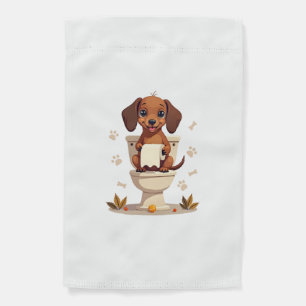 Vintage Cute Dachshund on Toilet Cartoon Bathroom Garden Flag