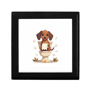Vintage Cute Dachshund on Toilet Cartoon Bathroom Gift Box