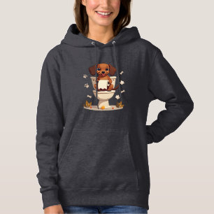 Vintage Cute Dachshund on Toilet Cartoon Bathroom Hoodie