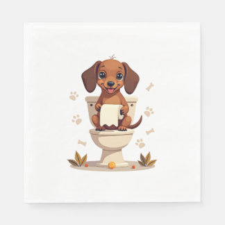 Vintage Cute Dachshund on Toilet Cartoon Bathroom Napkins