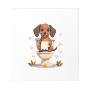 Vintage Cute Dachshund on Toilet Cartoon Bathroom Notepad
