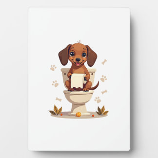 Vintage Cute Dachshund on Toilet Cartoon Bathroom Plaque