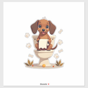 Vintage Cute Dachshund on Toilet Cartoon Bathroom Sticker