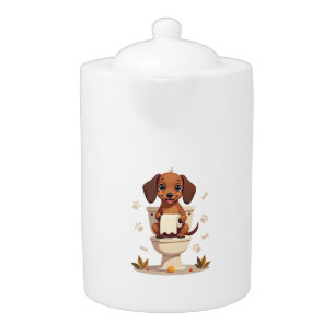 Vintage Cute Dachshund on Toilet Cartoon Bathroom Teapot