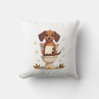 Vintage Cute Dachshund on Toilet Cartoon Bathroom 