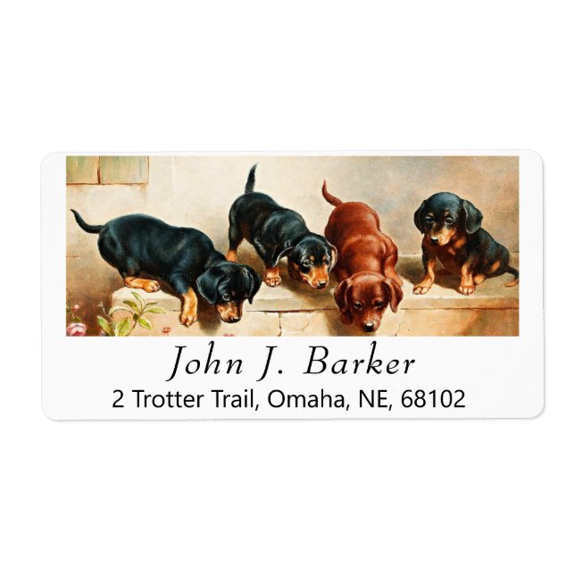 Vintage Cute Dachshund Puppies Label (Front)
