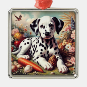 Vintage Cute Dalmatian Painting Metal Ornament