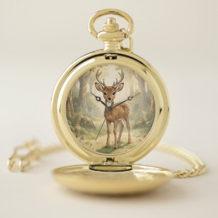 Vintage cute deer in the forest pocket watch