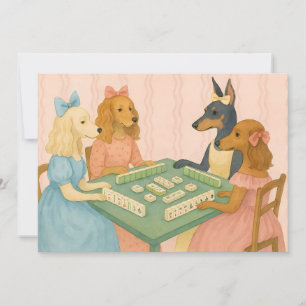 Vintage Cute Dogs Playing Mahjong Invitation