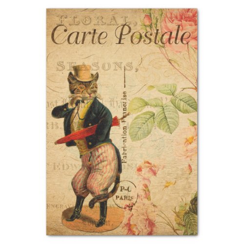 Vintage Cute Dressed Cat with Hat and Umbrella Tissue Paper