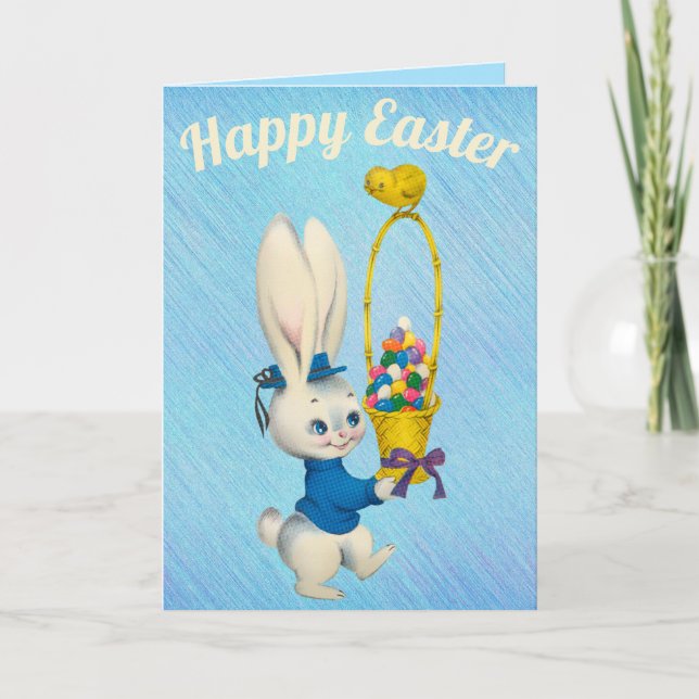 Vintage Cute Easter Bunny Holiday Card (Front)