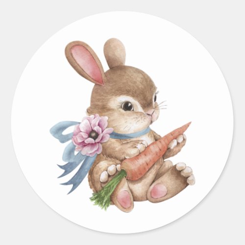 Vintage Cute Easter Bunny with Carrot Classic Round Sticker