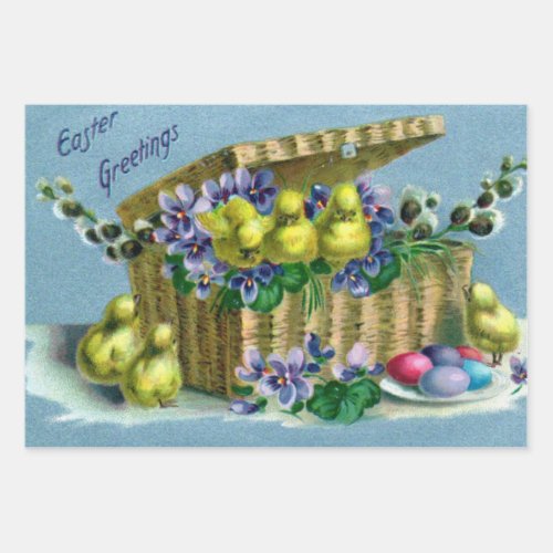 Vintage Cute Easter Chicken and Eggs Colorful Wrapping Paper Sheets