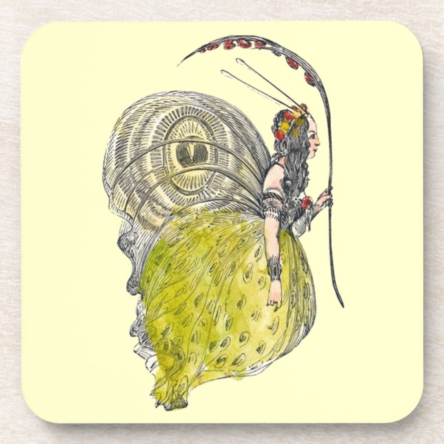 Vintage Cute Fantasy Butterfly Fairy with Wings Coaster (Front)