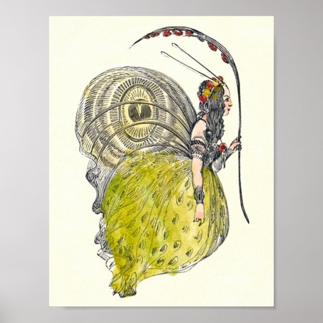 Vintage Cute Fantasy Butterfly Fairy with Wings Poster (Front)