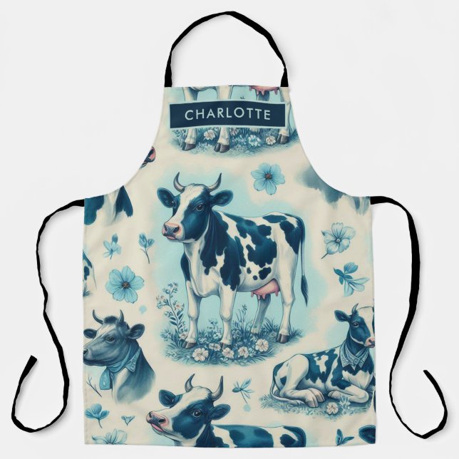 Vintage Cute Farm Cow Seamless Apron (Front)