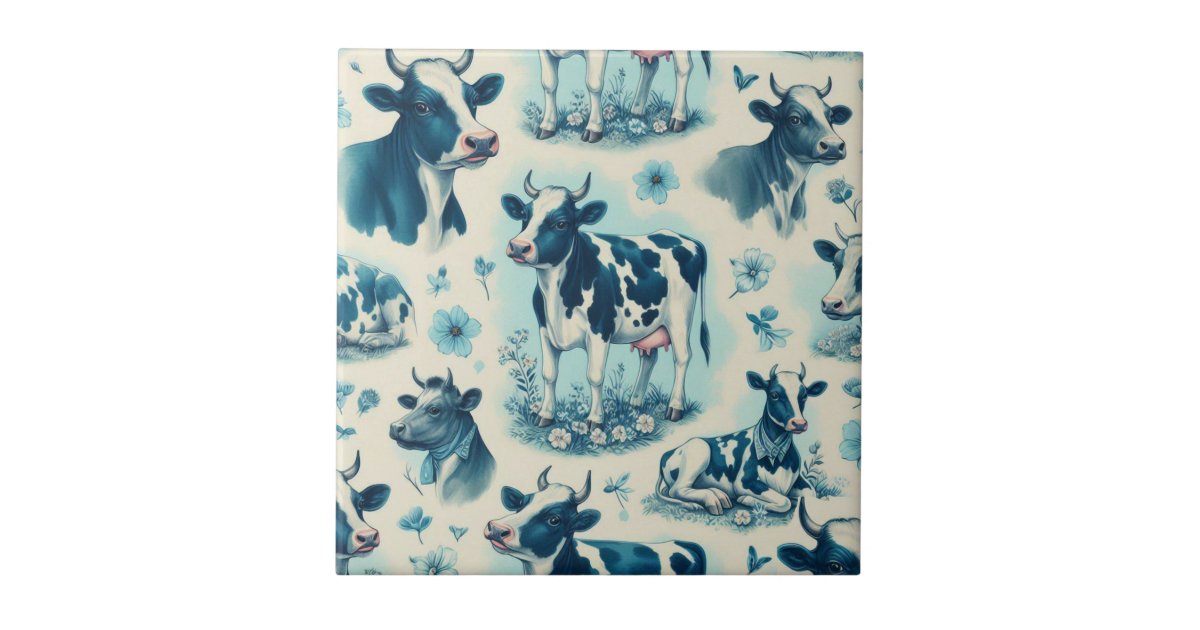 Vintage Cute Farm Cow Seamless Ceramic Tile | Zazzle