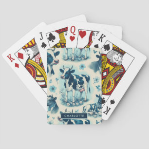 Vintage Cute Farm Cow Seamless Poker Cards