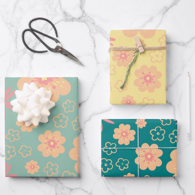 Vintage Cute Floral Pattern Wrapping Paper Sheets (Front)