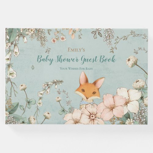 Vintage Cute Fox Botanical Wishes For Baby Shower Guest Book