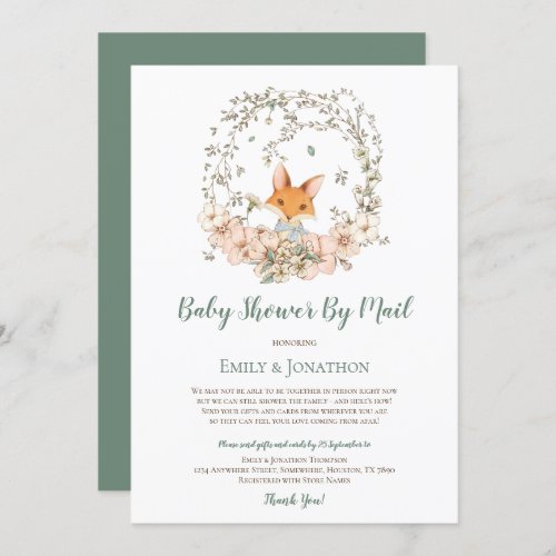 Vintage Cute Fox Floral Baby Boy Shower by Mail Invitation