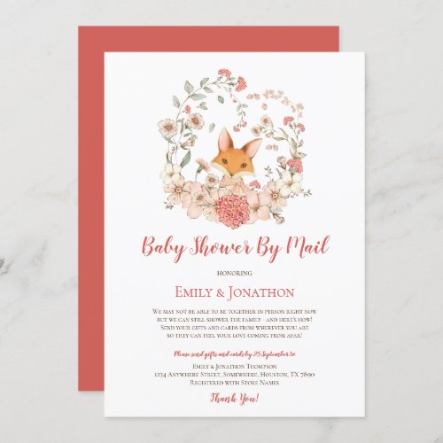 Vintage Cute Fox Floral Baby Shower by Mail Invitation