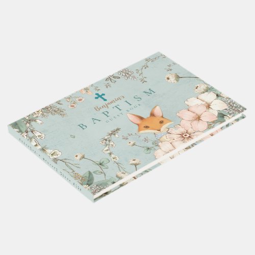 Vintage Cute Fox Florals Greenery Baby Baptism Guest Book