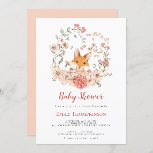 Vintage Cute Fox Foliage Peach Baby Shower Invitation