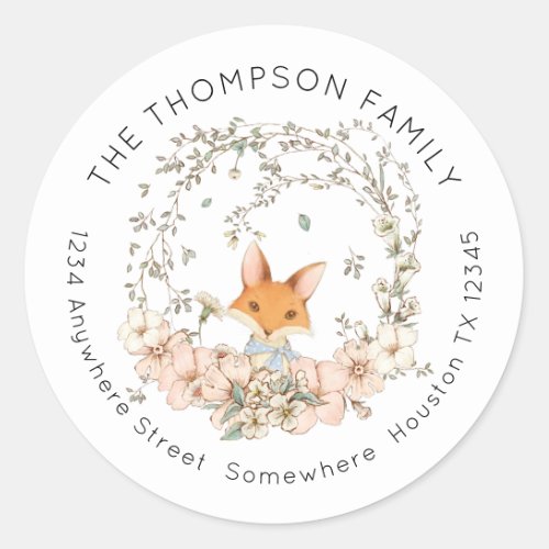 Vintage Cute Fox Leaves Floral Return Name Address Classic Round Sticker