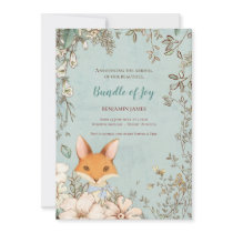 Vintage Cute Fox Photo Leaf Floral Baby Birth Announcement