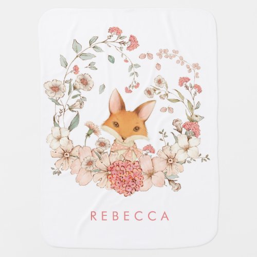 Vintage Cute Fox Whimsical Florals Baby Girl Baby Blanket