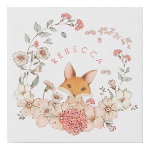 Vintage Cute Fox Whimsical Name Girl Nursery Faux Canvas Print